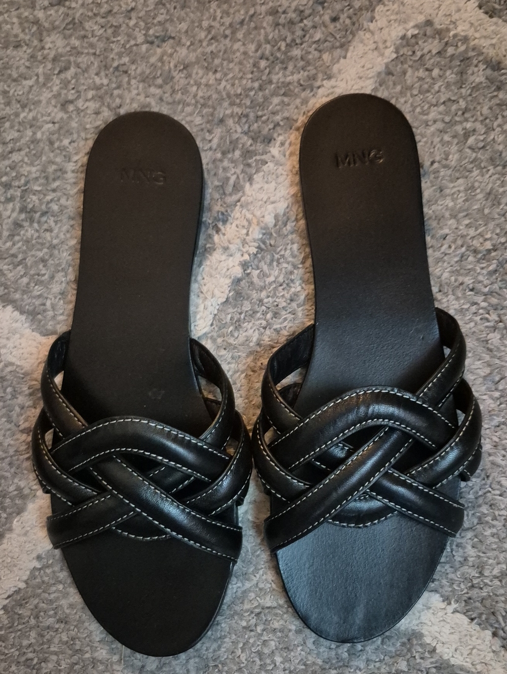 MANGO Black Leather Crisscross Slide Sandals